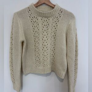 Woven‎ Heart Cream Knit Sweater delicate feminine bookish size S
